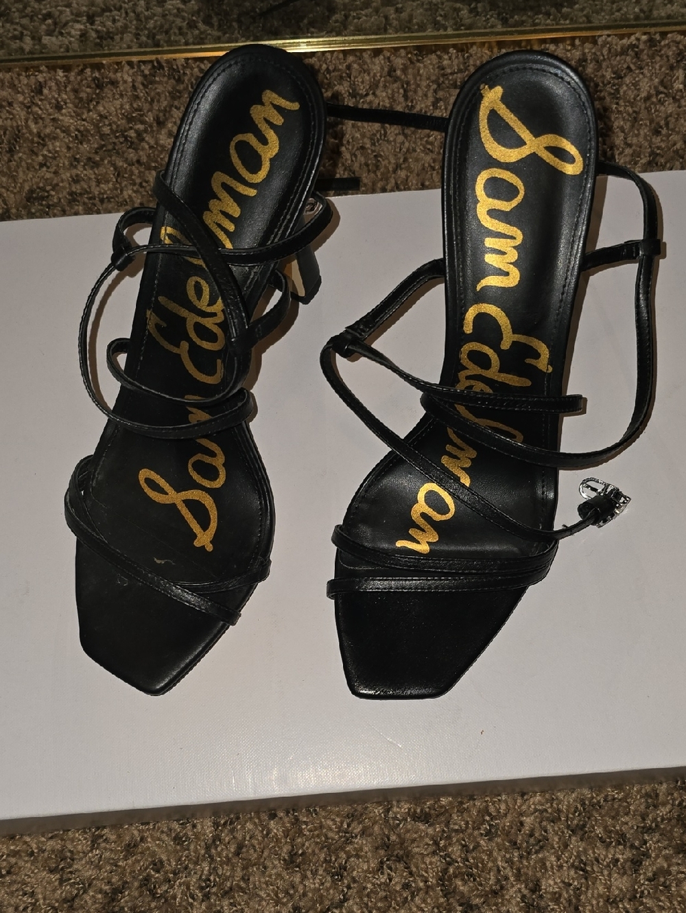 Sam Edelman Black Strappy Square-Toe Heeled Sandals